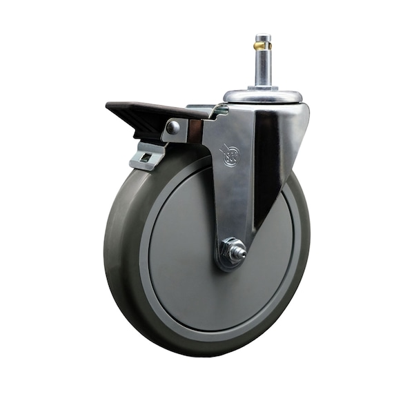 6'' Gray Polyurethane Wheel Swivel 7/16'' Grip Ring Stem Caster with Brake